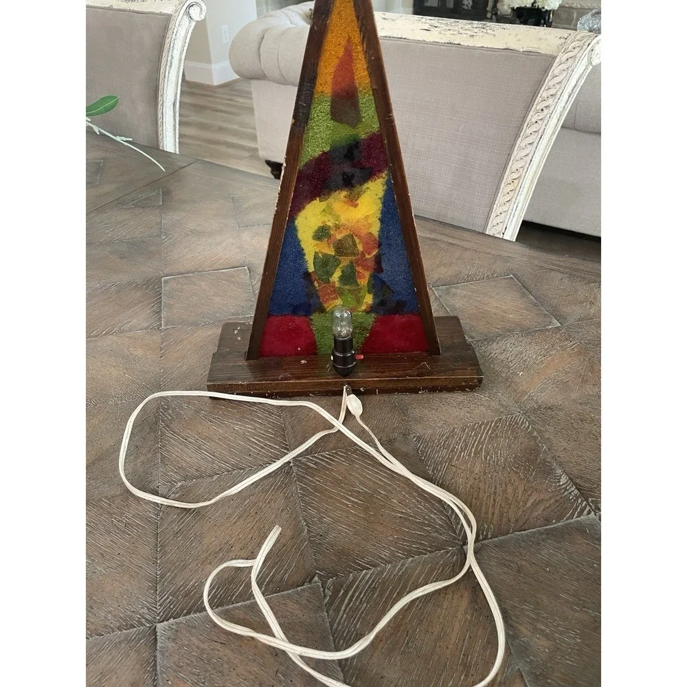 Vtg Mid Century Modern Pyramid Stained Glass Lucite Christmas Tree Lamp MCM